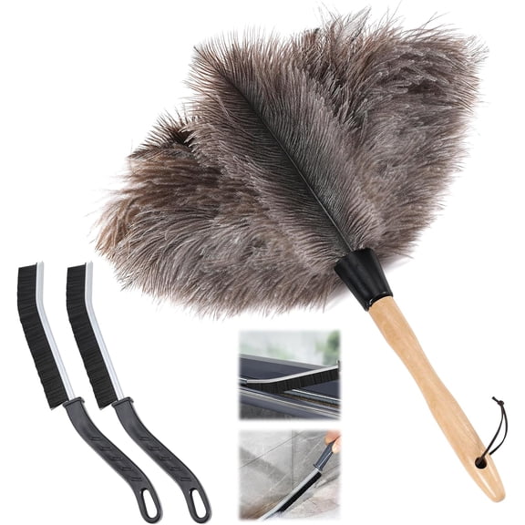 Ostrich Feather Duster - 14 inches Fluffy Handle Reusable Feather Duster 2pcs Cleaning Brush for Cleaning Supplies,Ceiling Fan, Crafts, Blinds, Furniture