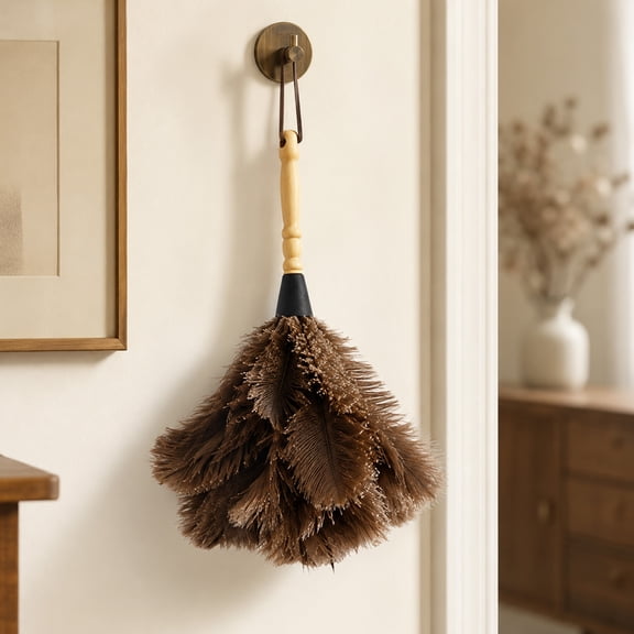 Ostrich Feather Duster Dust Duster Solid Wood Handle Handheld Dust Brush for Housework Ostrich Feather Duster