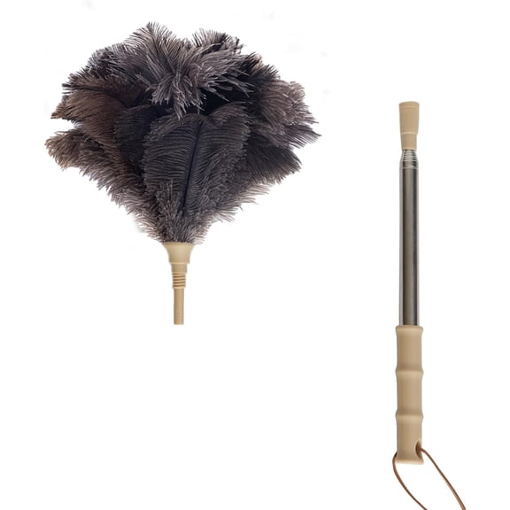 Ostrich Feather Duster with Extension Pole Up to 43 inch, Genuine Fluffy Natural Reusable Handheld Feather Dusters for Cleaning Supplies, Washable, Car, Office, Desk, Blinds