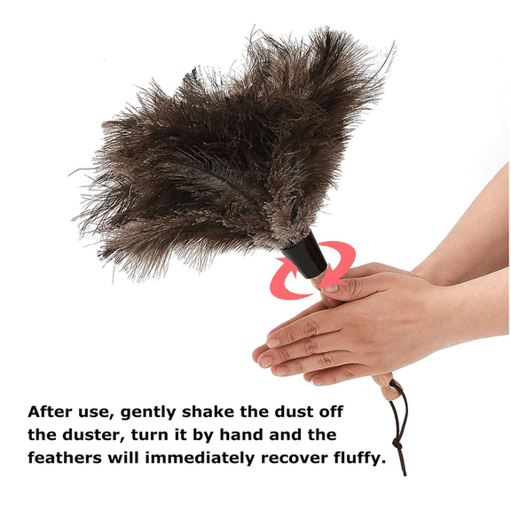 Ostrich Feather Duster, Ostrich Feather Duster with Wood Handle Reusable, Fluffy Natural Genuine Handheld Feather Duster for Cleaning Supplies, Home, Car, Office