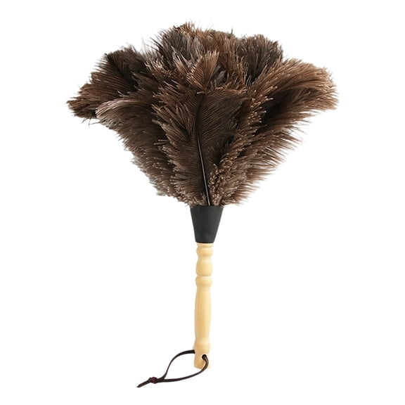 Ostrich Feather Duster, Washable 14 Inch Handheld Duster With Wooden Grip, Ideal Cleaner For Keyboard, Household Surfaces And Car Interior Care 1pcs