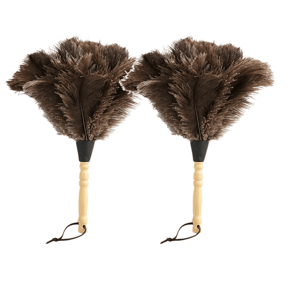 Ostrich Feather Duster, Washable 14 Inch Handheld Duster With Wooden Grip, Ideal Cleaner For Keyboard, Household Surfaces And Car Interior Care 2pcs