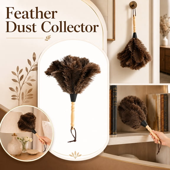 Ostrich Feather Duster with Solid Wood Handle, Static-Free Dust Catching Cleaning Tool for Home Office Car Decor Surfaces