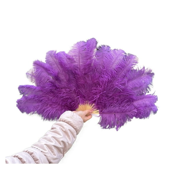 Ostrich Feather Fan 15Bone Handheld Ostrich Plumes Folding Fan for Carnival Dance Stage Show Performance Props