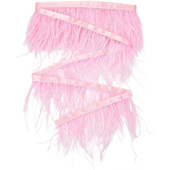 Ostrich Feather Tassel Ribbon Dyed Feather Polyester Fringe Trimming Costume Accessories Pink 130x0.5mm