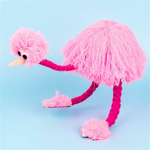Ostrich Hand Puppet Plush Toy with Yarn Style Body Long Neck Dangling Legs Soft Textile for Kids Pretend Play
