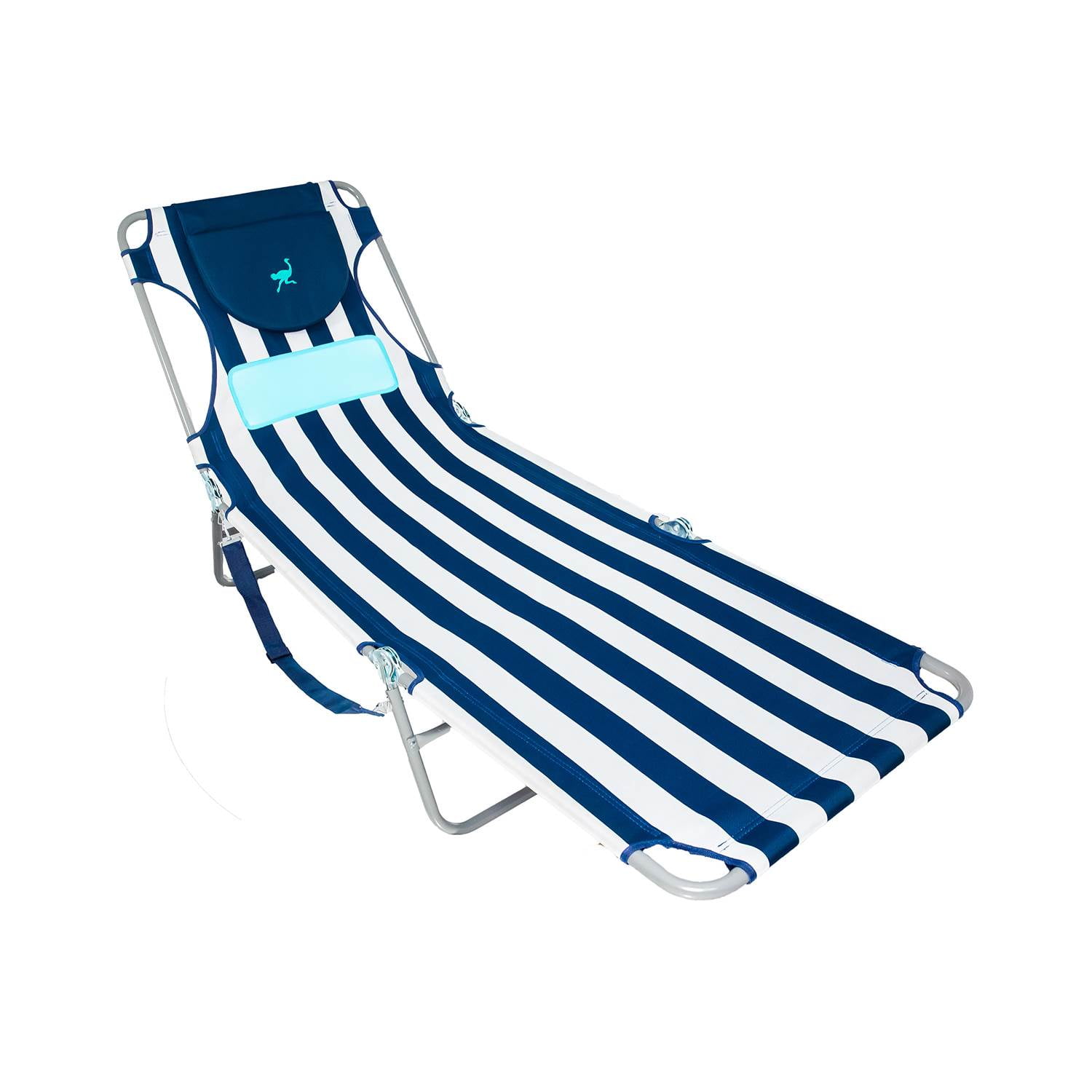 Ostrich Ladies Comfort Lounger Beach Chaise Navy Striped Polyester Steel