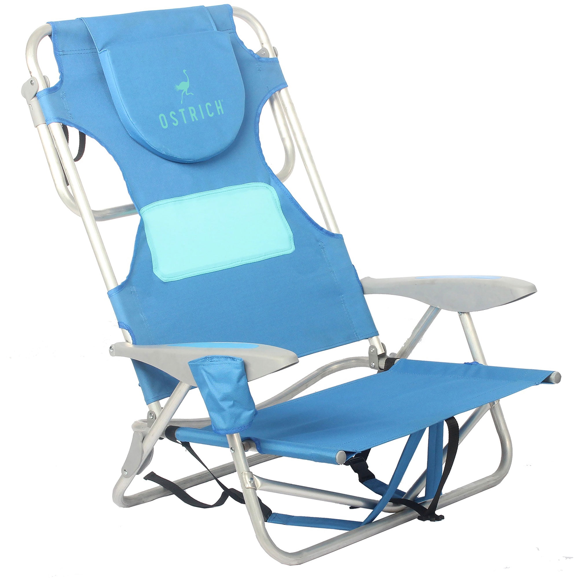 Blue Aluminum Adjustable Chaise Lounge Beach Chair with Cushions
