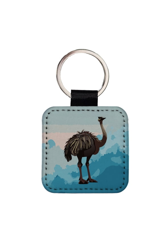 Ostrich Large Bird Standing Faux Leather Square Keychain