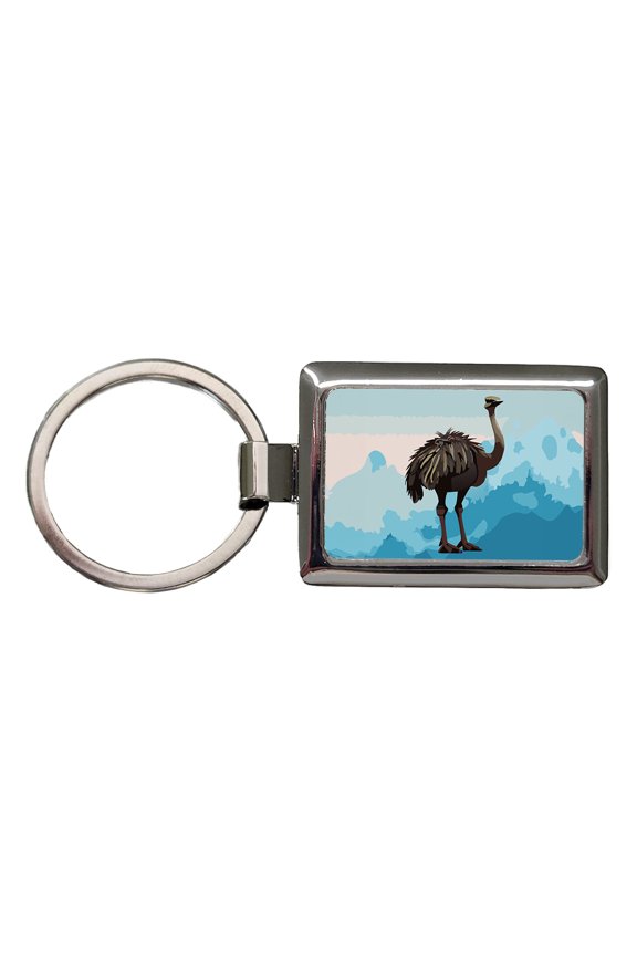 Ostrich Large Bird Standing Metal Rectangle Keychain