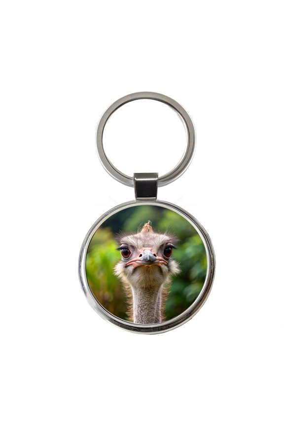 Ostrich Metal Round Keychain
