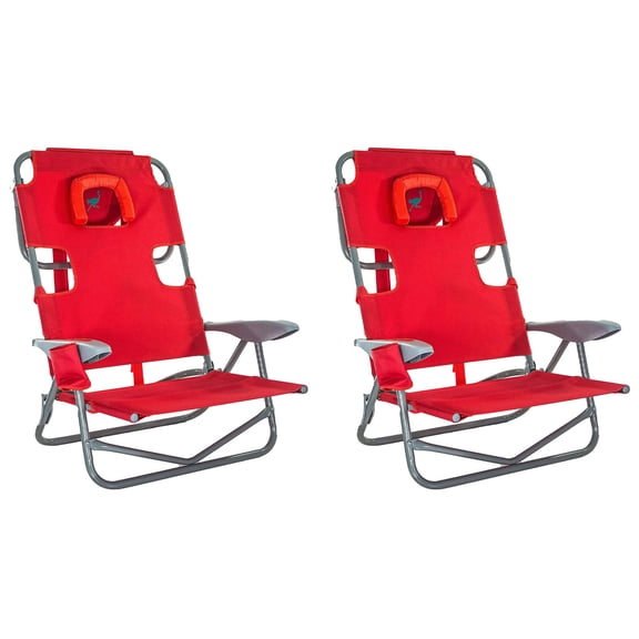 Ostrich On-Your-Back Folding Reclining Outdoor Lawn Chair, Red (2 Pack)