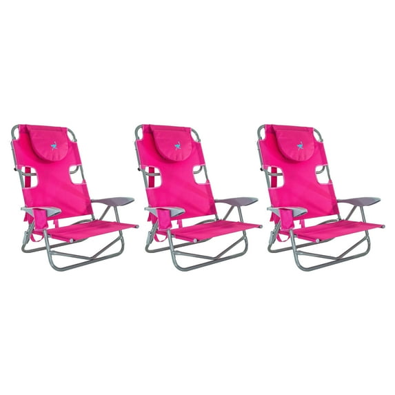 Ostrich On-Your-Back Outdoor Lounge 5 Position Reclining Beach Chair (3 Pack)