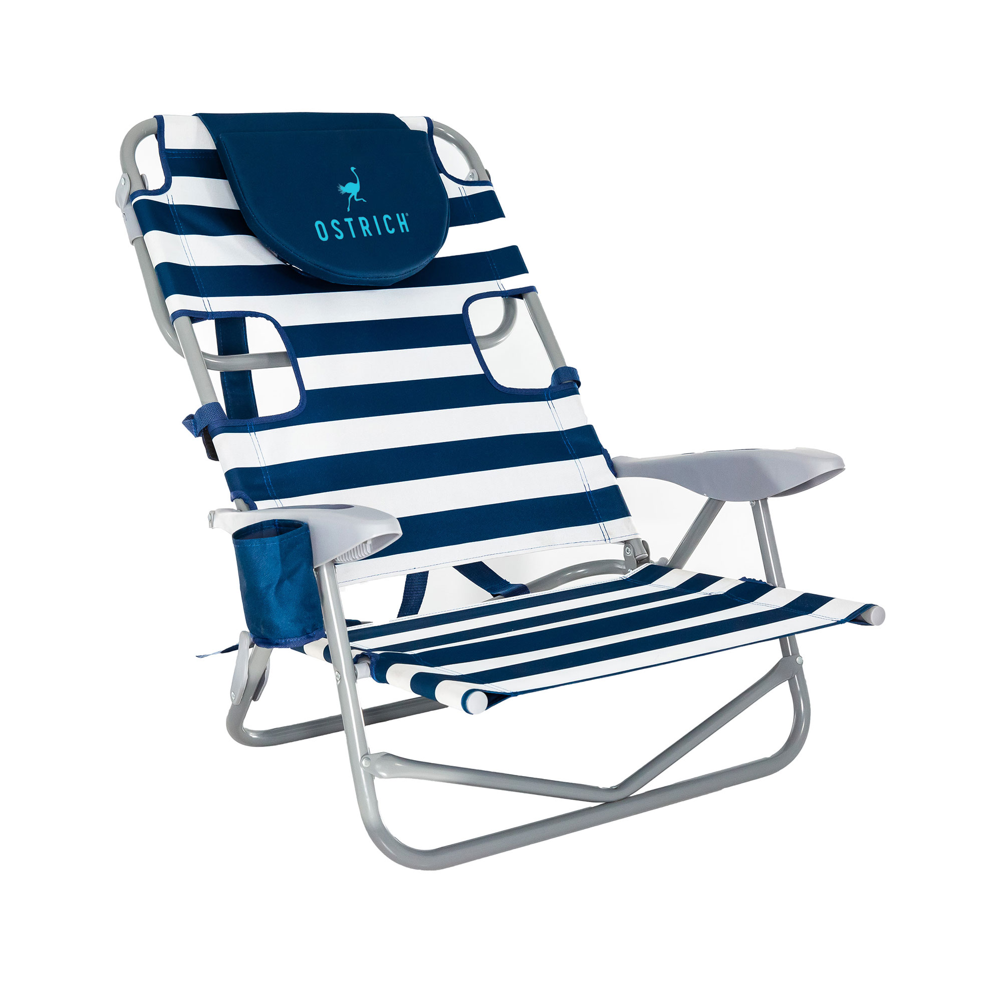 Ostrich On-Your-Back Outdoor Reclining Beach Pool Camping Chair,Blue Stripe - image 1 of 11