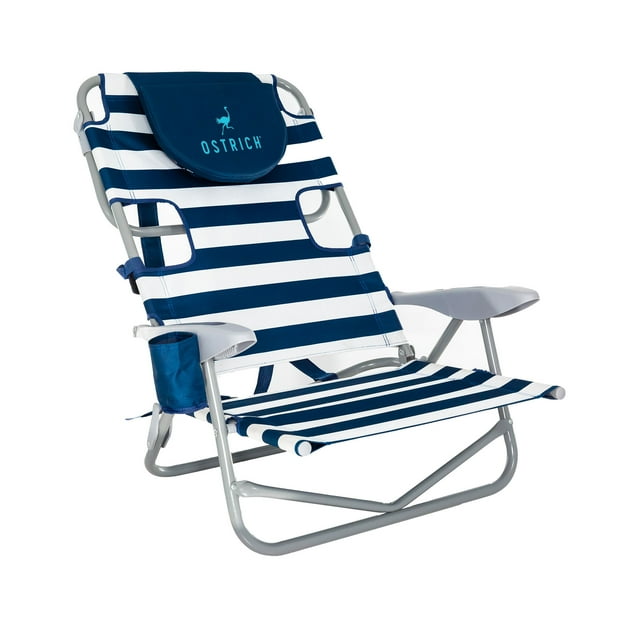 Ostrich On-Your-Back Outdoor Reclining Beach Pool Camping Chair,Blue Stripe