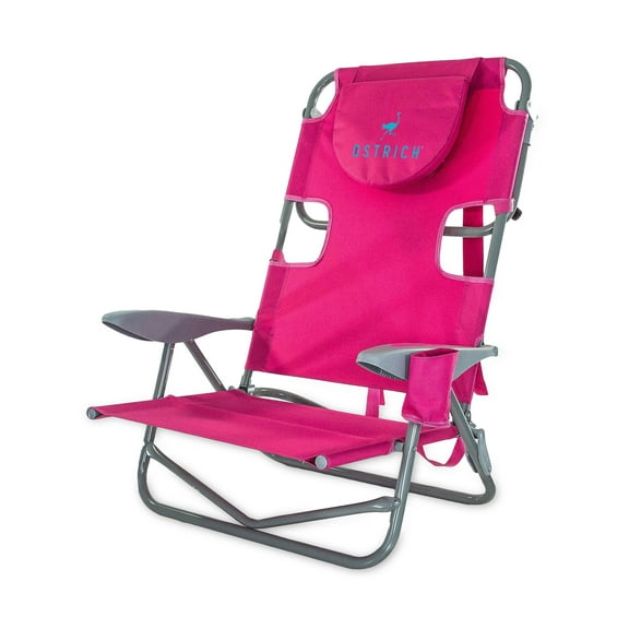 Open Box Ostrich On-Your-Back Outdoor Reclining Beach Pool Camping Chair, Pink