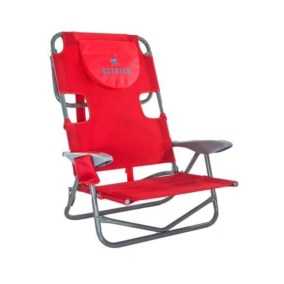 Ostrich On-Your-Back Outdoor Reclining Beach Pool Camping Chair, Red