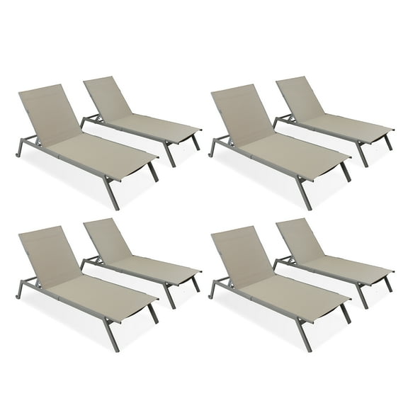Ostrich Princeton Adult Outdoor Chaise Lounge Chairs w/Wheels, Tan (8 Pack)
