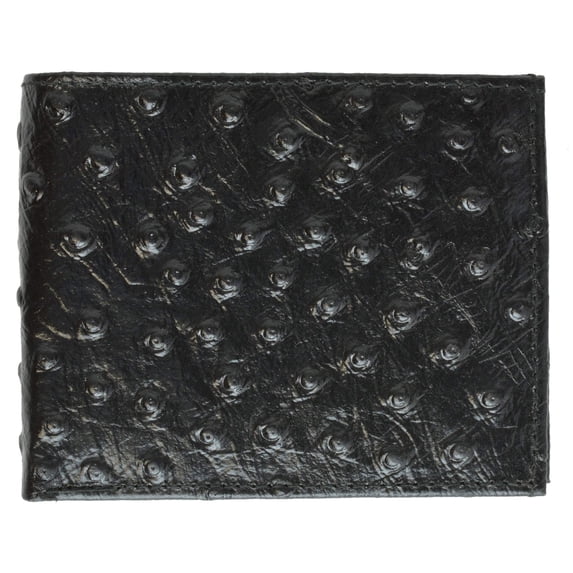 Ostrich Print Cowhide Leather Bifold Wallet with Flip ID window & Credit Card Slots 71053 OS