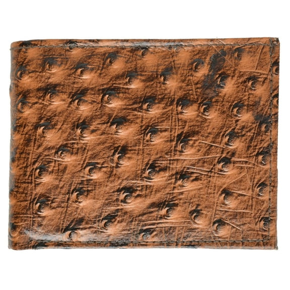 Ostrich Print Cowhide Leather Bifold Wallet with Flip ID window & Credit Card Slots 71053 OS