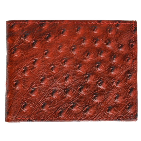 Ostrich Print Cowhide Leather Bifold Wallet with Flip ID window & Credit Card Slots 71053 OS