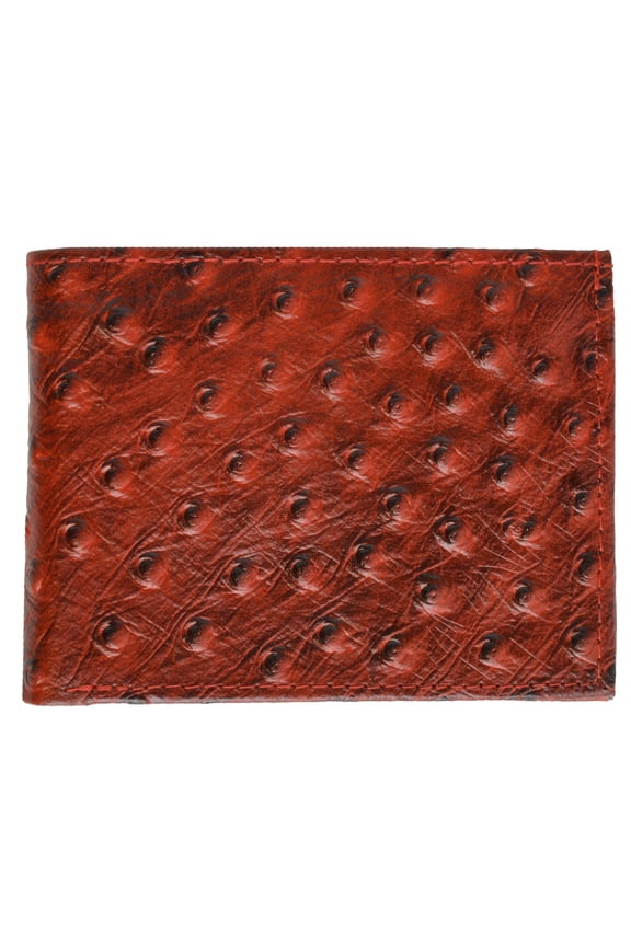 Ostrich Print Cowhide Leather Bifold Wallet with Flip ID window & Credit Card Slots 71053 OS