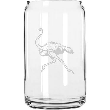 Ostrich Running Zoo Animal Themed Etched 16oz Libbey Can Glass