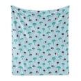 thumbnail image 1 of Ostrich Soft Flannel Fleece Blanket, Repetitive Pattern of Watercolor Style Trees and Long Legged Animal, Cozy Plush for Indoor and Outdoor Use, 70" x 90", Pale Blue and Multicolor, by Ambesonne, 1 of 5