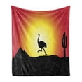 thumbnail image 1 of Ostrich Soft Flannel Fleece Blanket, Silhouette of Wild Animal Running Across the Desert at Sunset Cactus, Cozy Plush for Indoor and Outdoor Use, 50" x 70", Dark Coral Yellow Black, by Ambesonne, 1 of 6