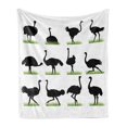 thumbnail image 1 of Ostrich Soft Flannel Fleece Throw Blanket, Silhouette of Wild Camel Bird Animal in the Zoo Grass Illustration, Cozy Plush for Indoor and Outdoor Use, 70" x 90", Fern Green White, by Ambesonne, 1 of 6