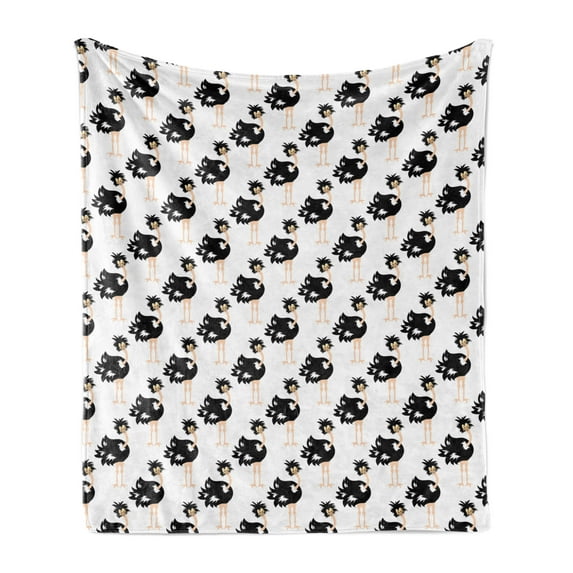 Ostrich Soft Flannel Fleece Throw Blanket, Wild Baby Animal Funny Desert Mammal Comic Childish Creature, Cozy Plush for Indoor and Outdoor Use, 50" x 60", Pale Peach White Black, by Ambesonne