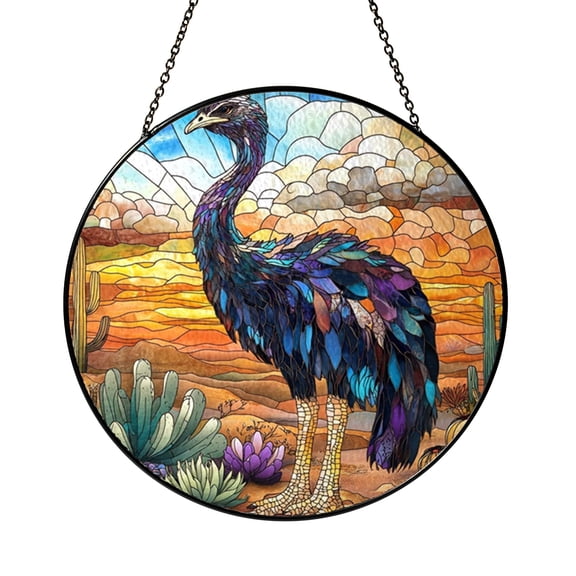 Ostrich Stained Glass Window Panel – Decorative Window Accent