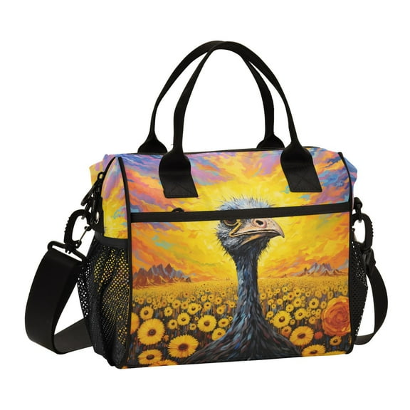 Ostrich Sunflowers Mountains Cooler Bag Lunch Bag Soft Cooler Cooling Tote Insulated Lunch Box for Adult Men Women
