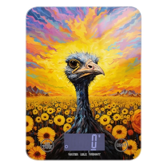 Ostrich Sunflowers Mountains Food Scale Digital Kitchen Scale Waterproof Tempered Glass Tare Function 11 lb for Baking Cooking Meal Prep
