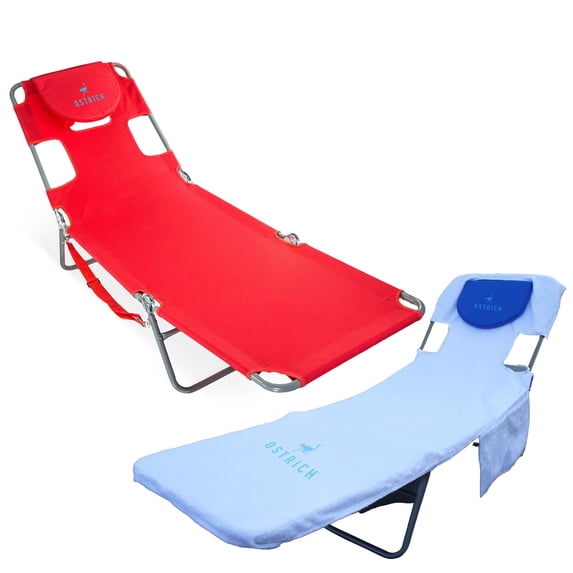 Ostrich The Original Chaise Lounge Beach Chair and Custom Fitted Towel Cover