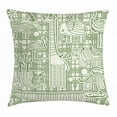 thumbnail image 1 of Ostrich Throw Pillow Cushion Cover, Hippo Cheetah Rhinoceros Elephant Pelican Giraffe in Fractal Children Print, Decorative Square Accent Pillow Case, 20 X 20 Inches, Fern Green Cream, by Ambesonne, 1 of 2