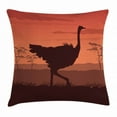 thumbnail image 1 of Ostrich Throw Pillow Cushion Cover, Silhouette of Wild Bird Walking in the Middle of Nowhere at Sunset, Decorative Square Accent Pillow Case, 24 X 24 Inches, Chestnut Brown Cinnamon, by Ambesonne, 1 of 2