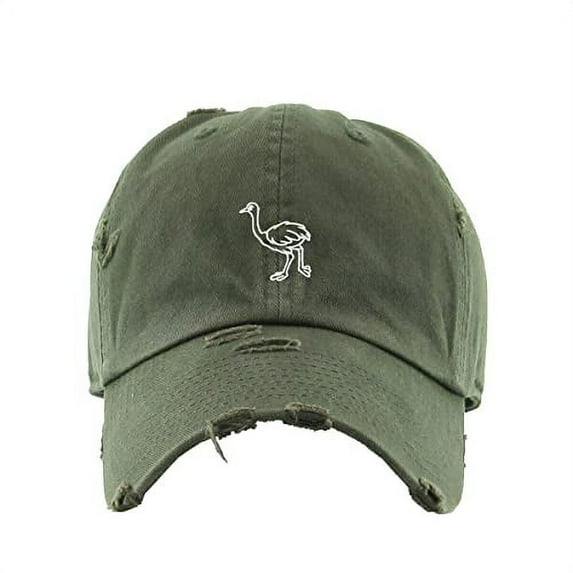 Ostrich Vintage Baseball Cap Embroidered Cotton Adjustable Distressed Dad Hat Olive