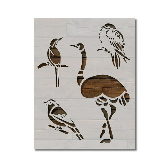 Ostrich and small Birds Stencil Template Reusable 8.5 x 11 for Painting on Walls, Wood, Etc. By Stencilville