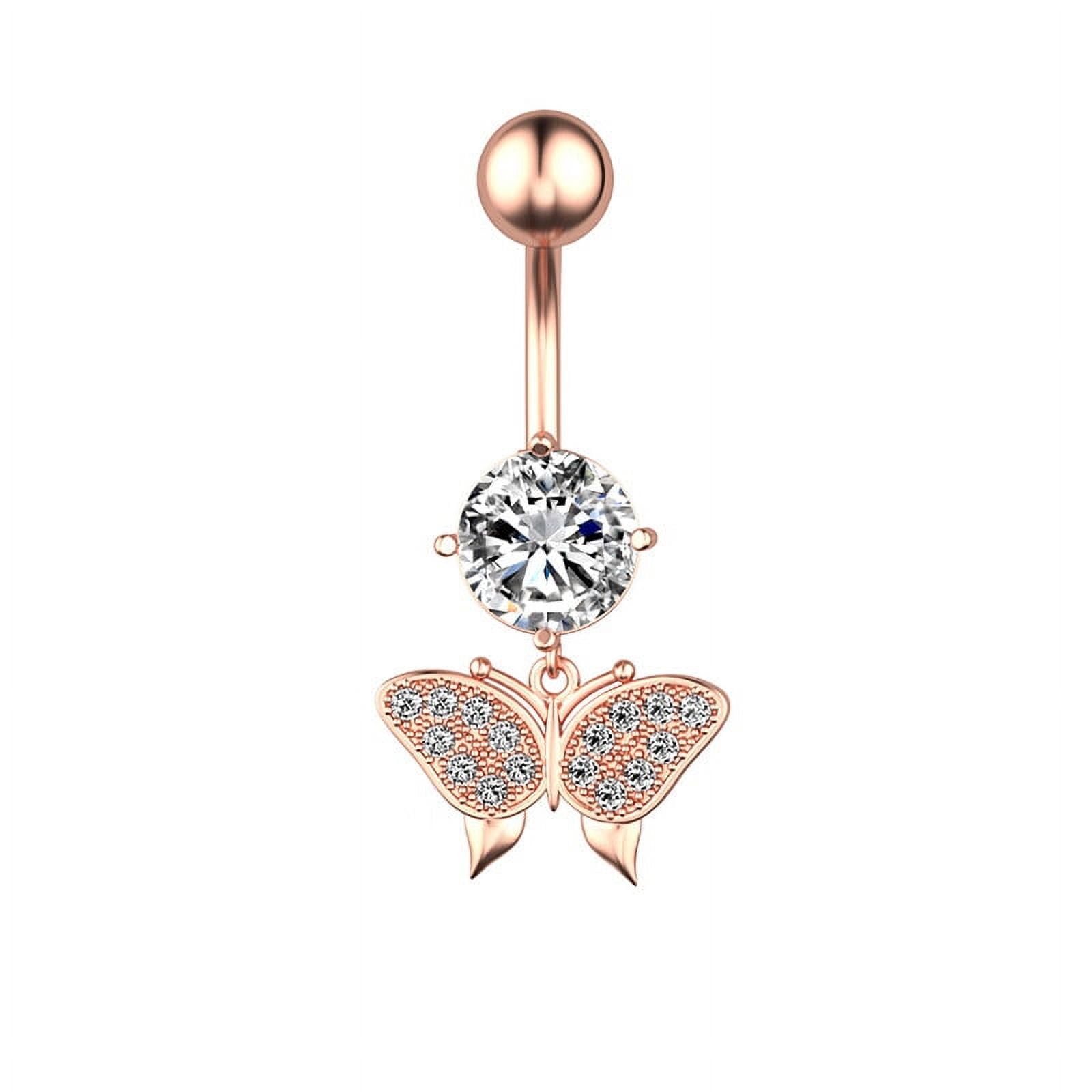 Ostrifin 1 Pcs Stainless Steel Butterfly Crystal Curvy Belly Navel Ring