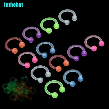 Ostrifin 10Pcs/Pack Acrylic Luminous Bar Lip Nose Septum Ear Ring Stud Body Piercing Jewelry
