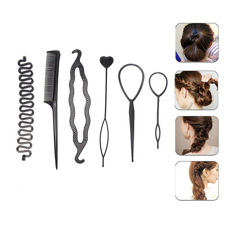 Ostrifin 6pcs/set Hairstyle Braiding Tools Pull-Through Hair Needle Dispenser Hair Comb, Size: 14 * 28cm/5.5*11in, Black