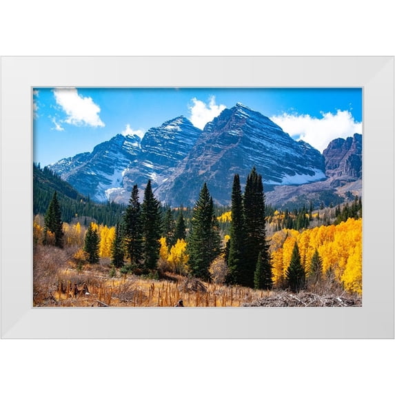 Ostrowitz, Mallorie 14x11 White Modern Wood Framed Museum Art Print Titled - Snowcapped Maroon Bells-Snowmass Wilderness in autumn
