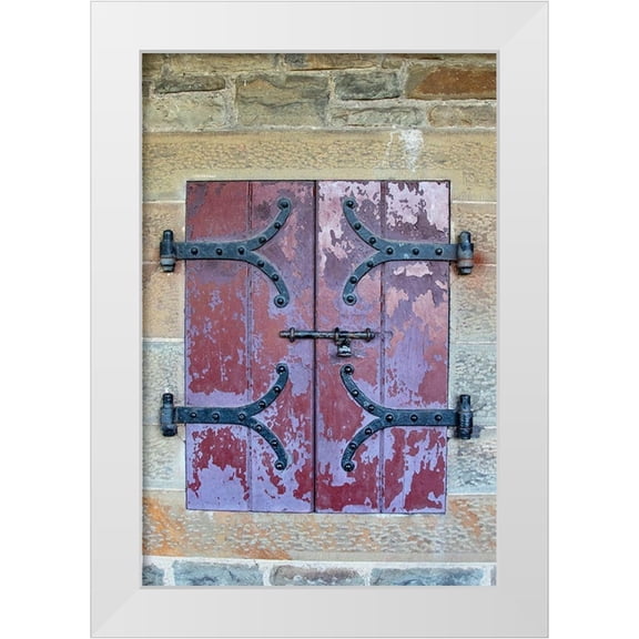 Ostrowitz, Mallorie 23x32 White Modern Wood Framed Museum Art Print Titled - Doors with wrought iron hinges are found in an outdoor passageway at Cardiff Castle-Wales
