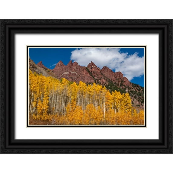 Ostrowitz, Mallorie 32x23 Black Ornate Wood Framed with Double Matting Museum Art Print Titled - Maroon Bells-Snowmass Wilderness of Colorado-red rock cliffs
