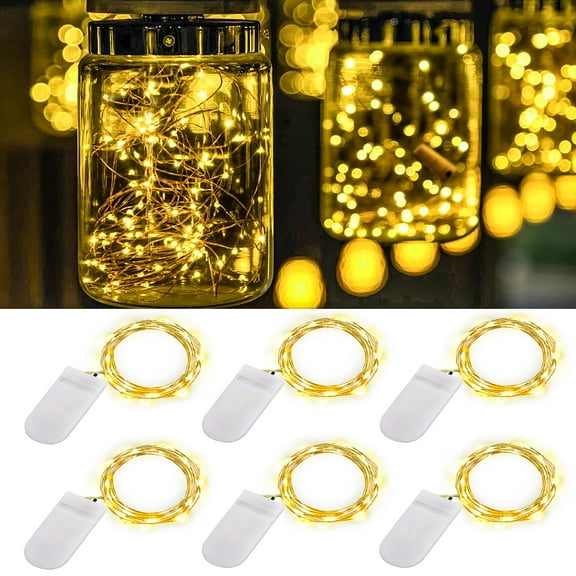 Fairy Lights Battery Operated, 6-Pack Mini String Lights, 20 LED 7ft Twinkle Firefly Starry Lights for DIY Craft Mason Jar Bedroom Wedding Party Table Christmas Decoration (Warm White)