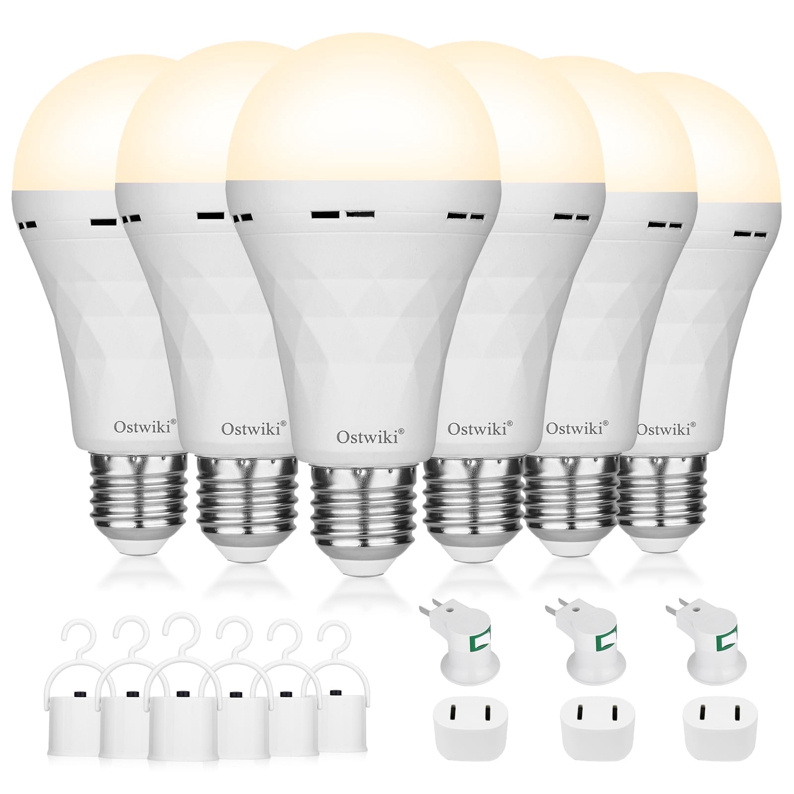 Ostwiki Rechargeable Light Bulbs, 1200mAh Led Battery Backup Bulb for Lamps 6 Pack Emergency Light Bulbs for Power Outage Hurricane Camping 9W 3000K A21 Warm Light Battery Operated Light Bulb E26