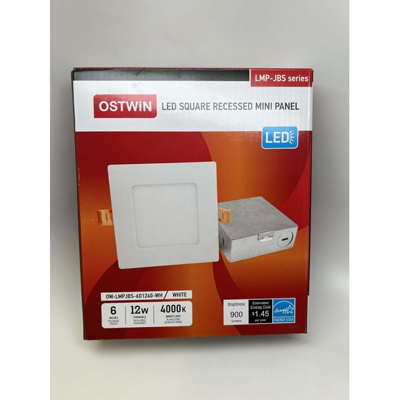 Ostwin LED Square Recessed Mini Panel 6" 12W 4000K White