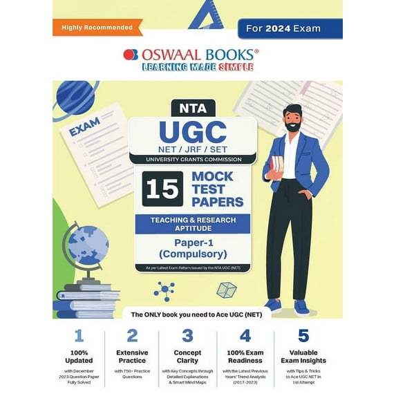 Oswaal NTA UGC NET/JRF/SET Paper-1 (Compulsory) 15 Year's Mock Test Papers Teaching & Research Aptitude Yearwise 2015-20, (Paperback)