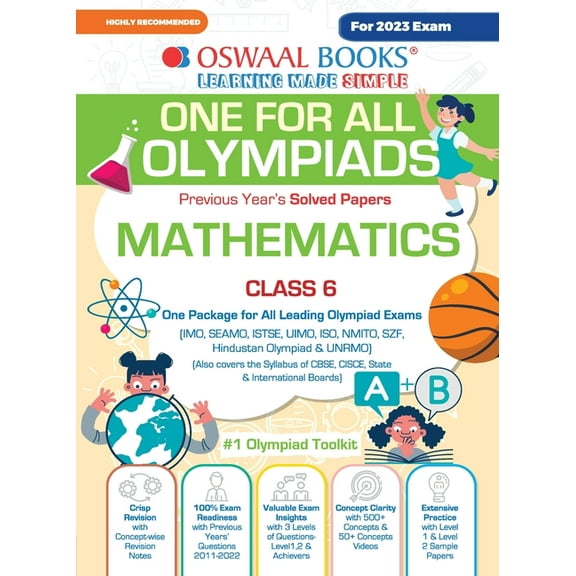 Oswaal One For All Olympiad Previous Years' Solved Papers, Class-6 Mathematics Book (For 2023 Exam), (Paperback)